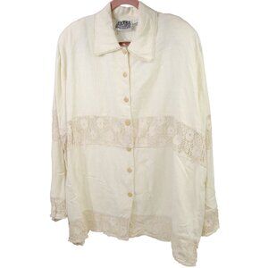NWT Crochet Boho Blouse 3X Linen Cotton Lace Y2K Vtg TALK AMERICA Embroidered